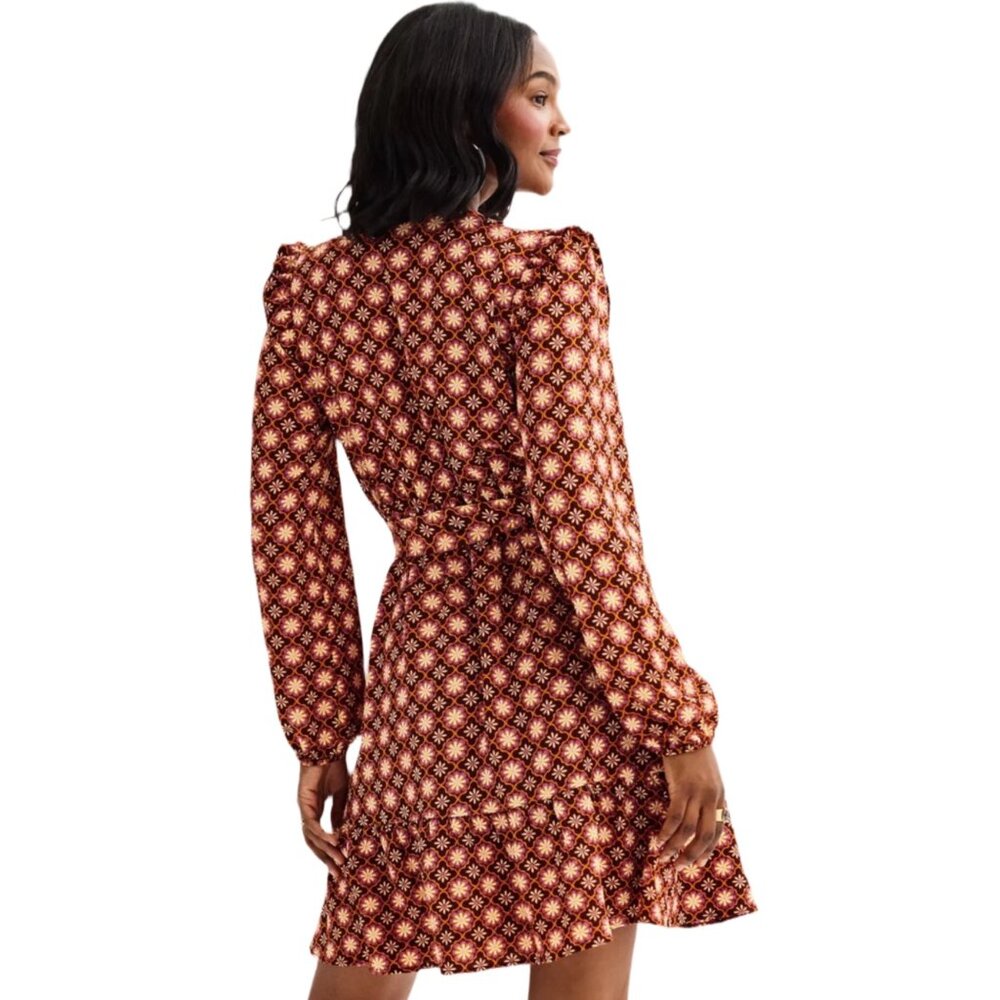 Draper James Long Sleeve Ruffle Wrap Geometric Floral  Dress Size XL - Picture 2 of 7